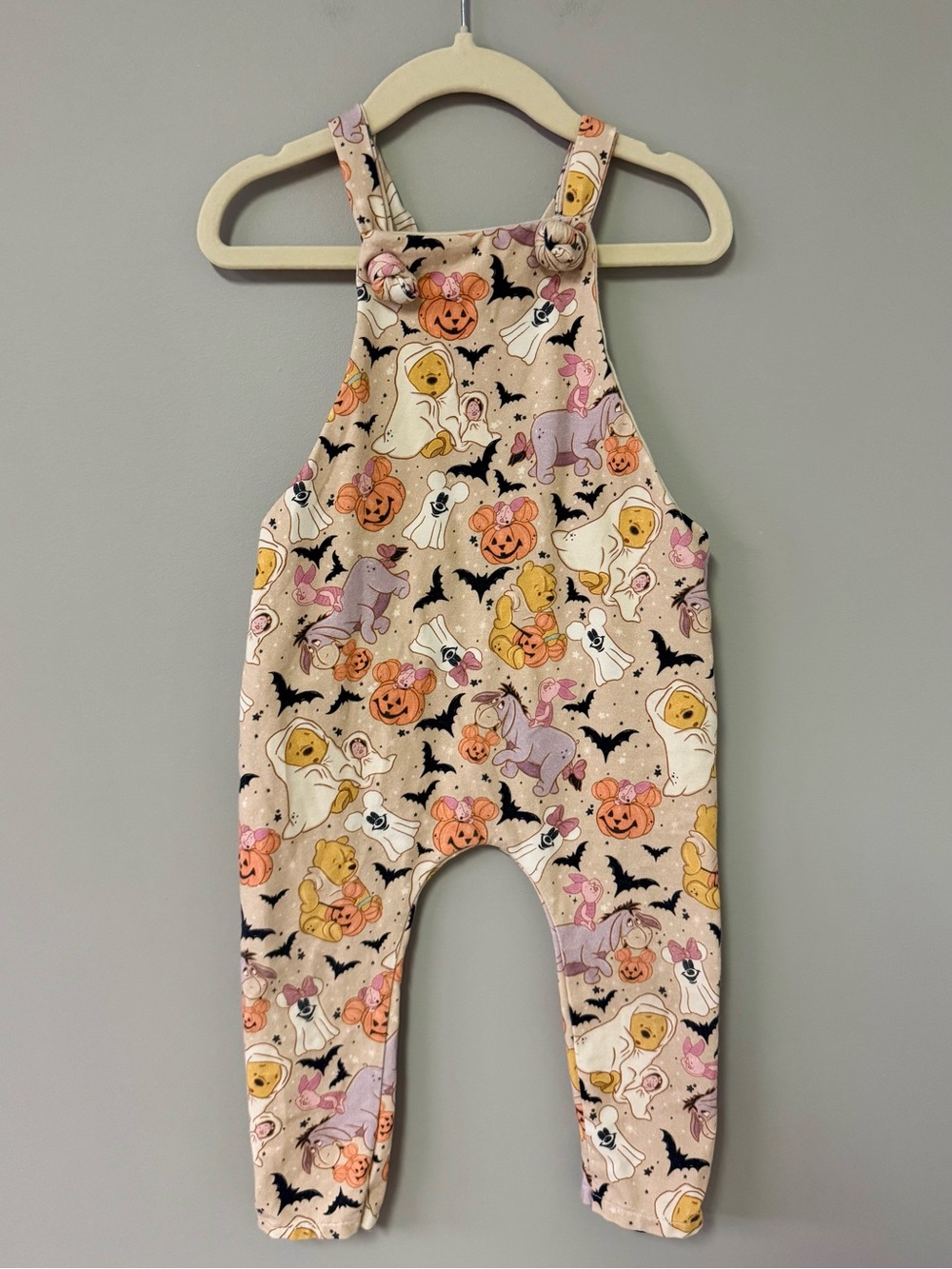 Kids Halloween Print Beige Romper Overalls